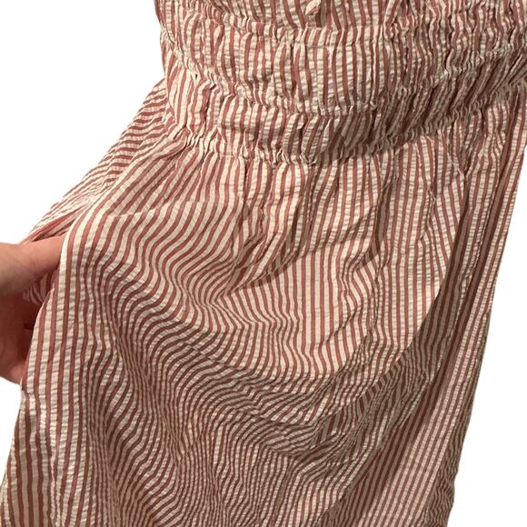 Buddy Love Pink Red Smocked Stripes Seersucker Shoulder Ties Lexi Dress Size L - Picture 9 of 12